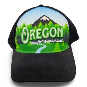 Little Bay Root Oregon Pacific Wonderland Trucker Hat Adult OSFM Black Green EX